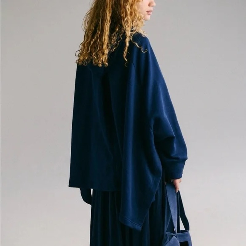 Free People Odessa Long Sleeve Poncho Style Hoodie Sweatshirt Navy Blue M/L