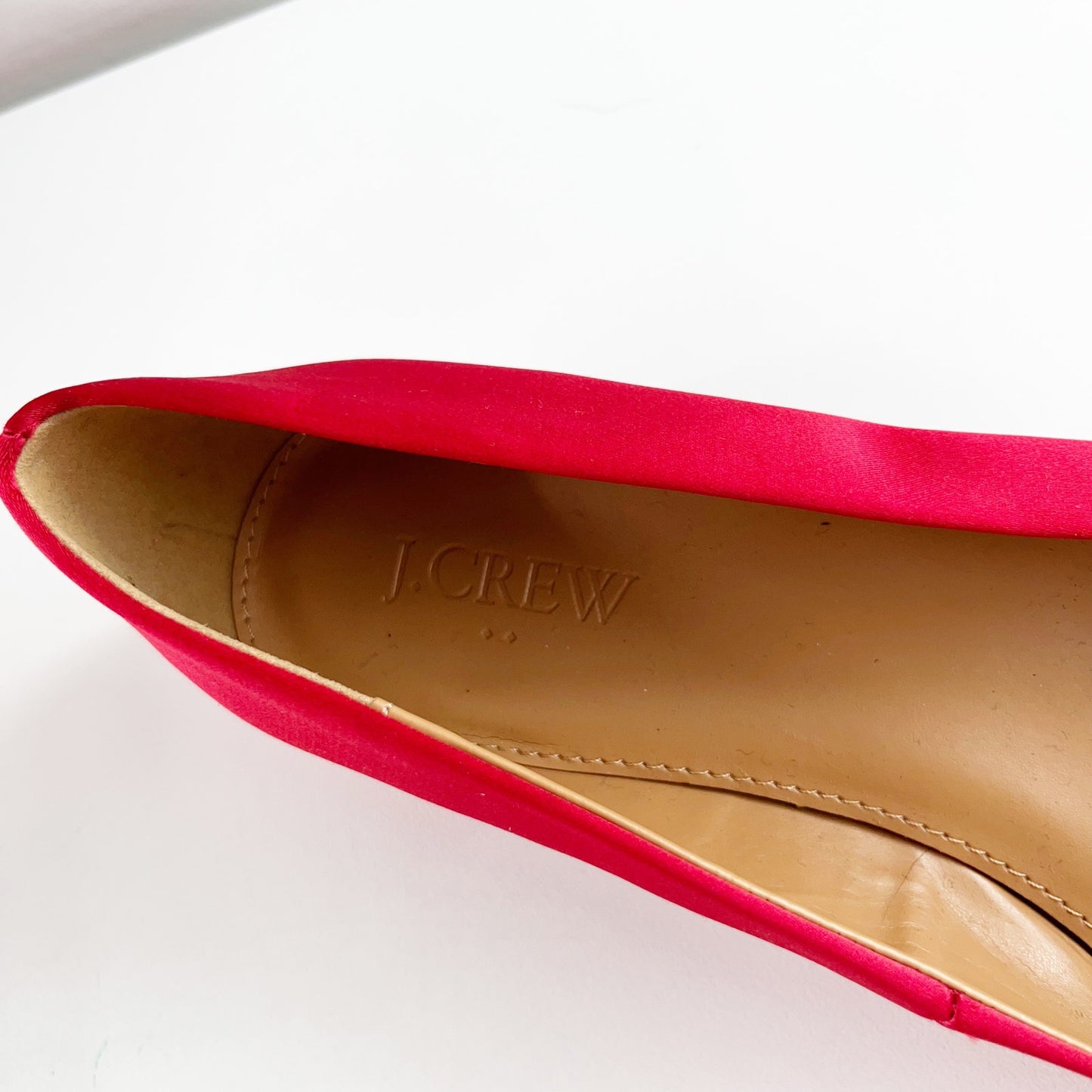 J. Crew Crystal Embellished Pointed Toe Satin Flats Shoes Ruby Red 8