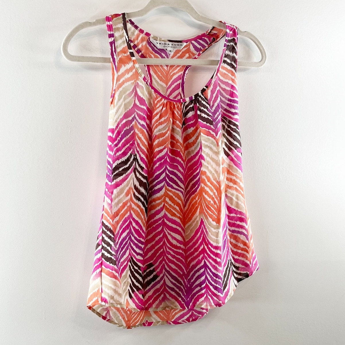 Trink Turk Rainbow Racerback Multicolor 100% Silk Tank Top Pink Orange Small