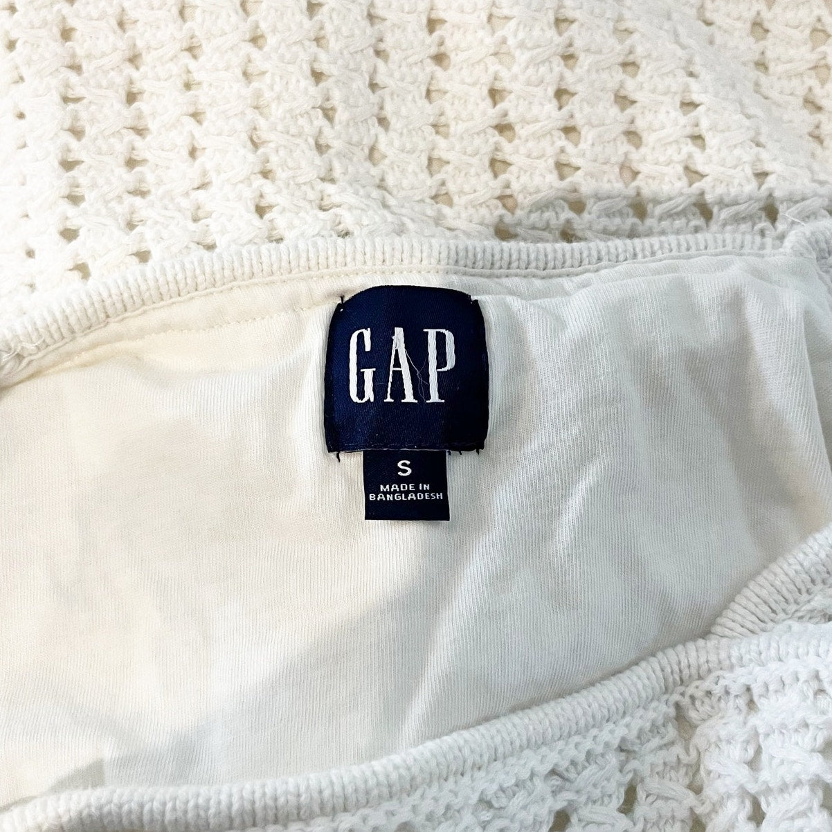 GAP Sleeveless Square Neck Cotton Crochet Mini Dress Ivory White Small