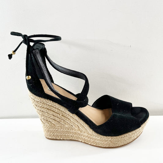 UGG Reagan Espadrille Suede Wedge Heel Sandals Black 9