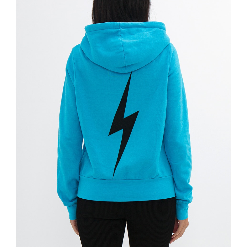 Aviator Nation Full Zip Lightning Bolt Hoodie Neon Blue Small