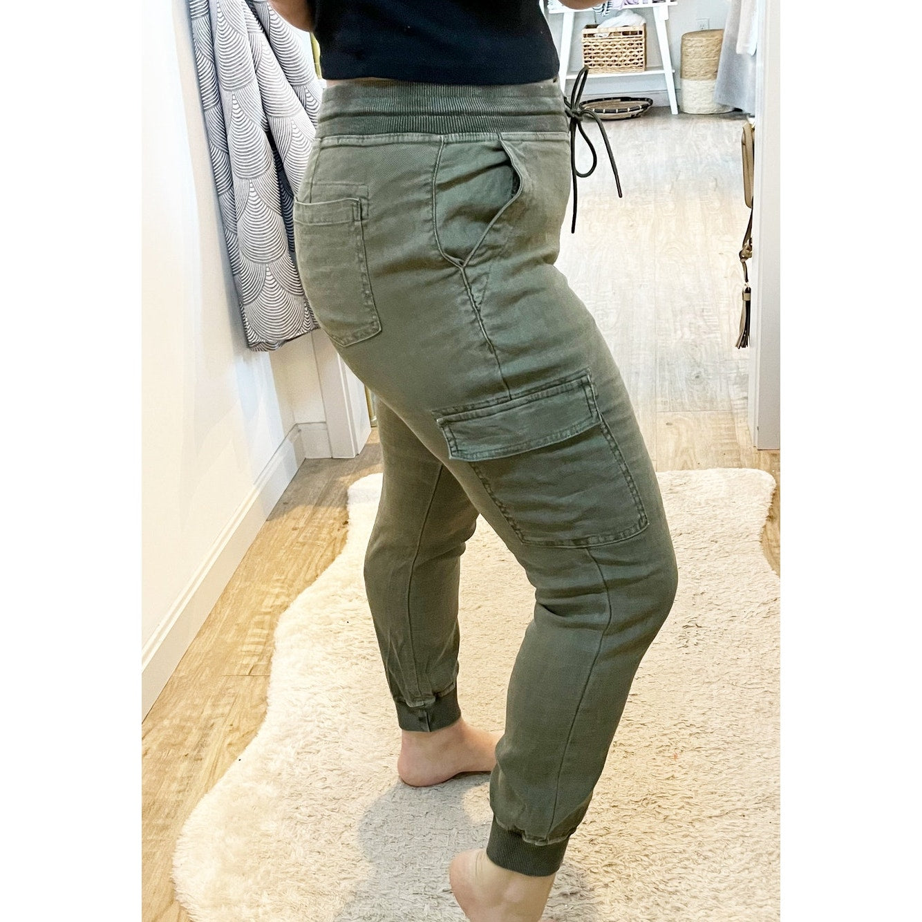 Level99 Relish Pull On High Waisted Cargo Jogger Pants Olive Green Medium