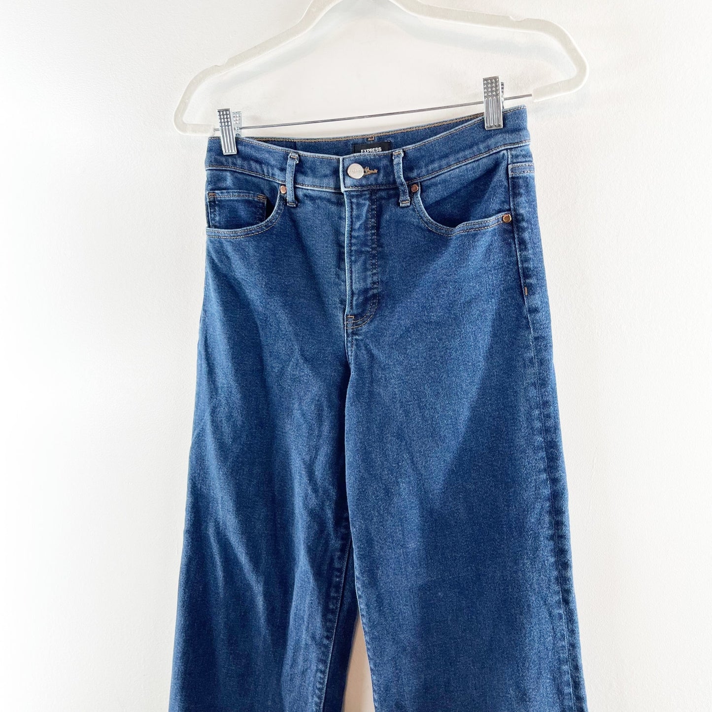 Express High Rise Wide Leg Trouser Jeans Dark Wash Blue 4 Petite