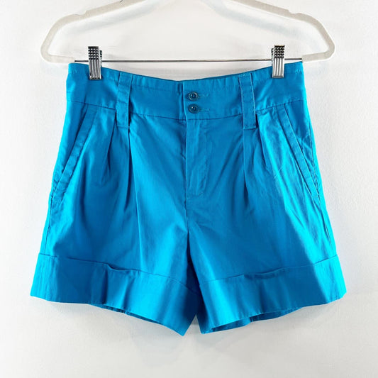 Marc by Marc Jacobs Pleated High Rise Cotton Cuffed Hem Shorts Blue 4