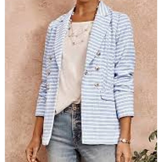 J. Jill Striped Modern Spectator Blazer Jacket Blue White Large