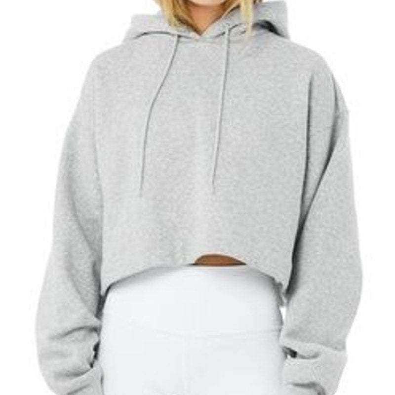 ALO Yoga Bae Dropped Shoulder Active Cropped Boxy Hoodie Heather Grey Small