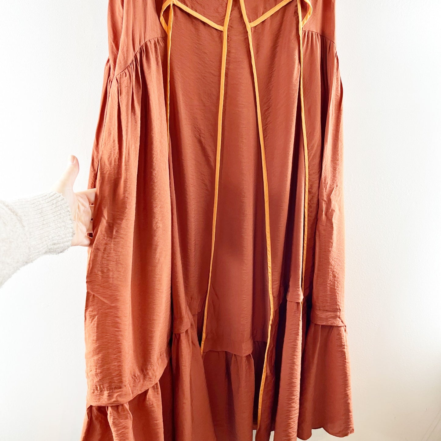 Anthropologie The Mimi Flutter-Sleeve Tipped Maxi Dress Rust Medium Petite
