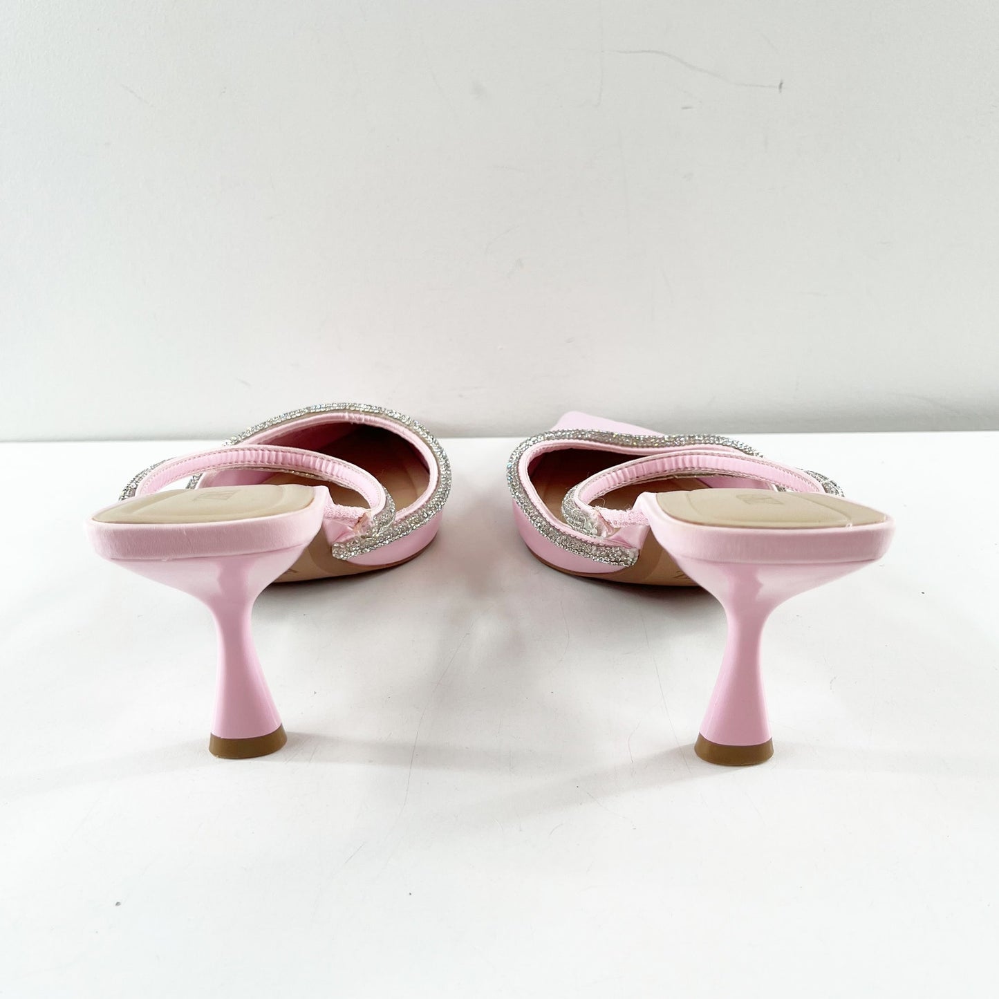 ZARA Pointed Toe Rhinestone Trim Mule Kitten Heel Shoes Pink 40 / 10