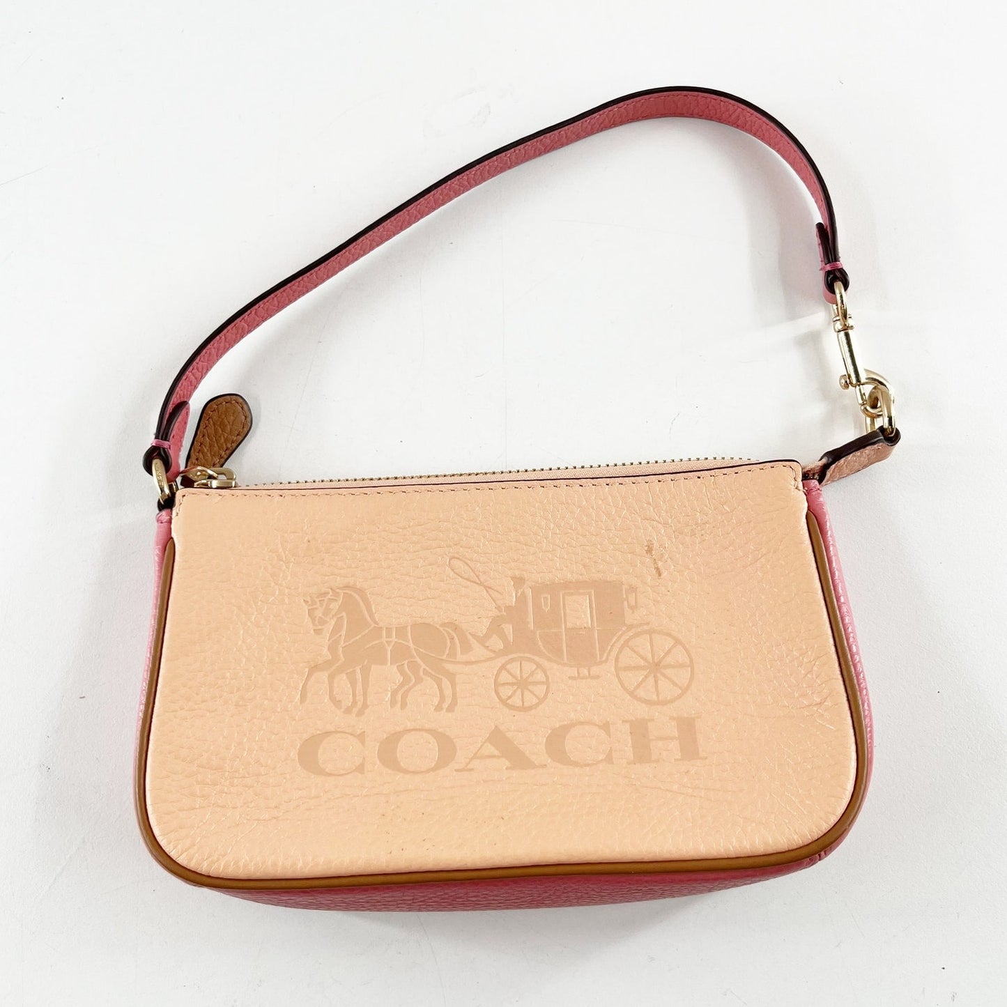 Coach Nolita 19 Horse and Carriage Leather Mini Shoulder Bag Purse Peach Pink
