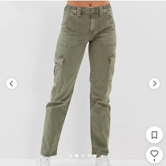 American Eagle High Rise Straight Leg Cargo Pants Green 4