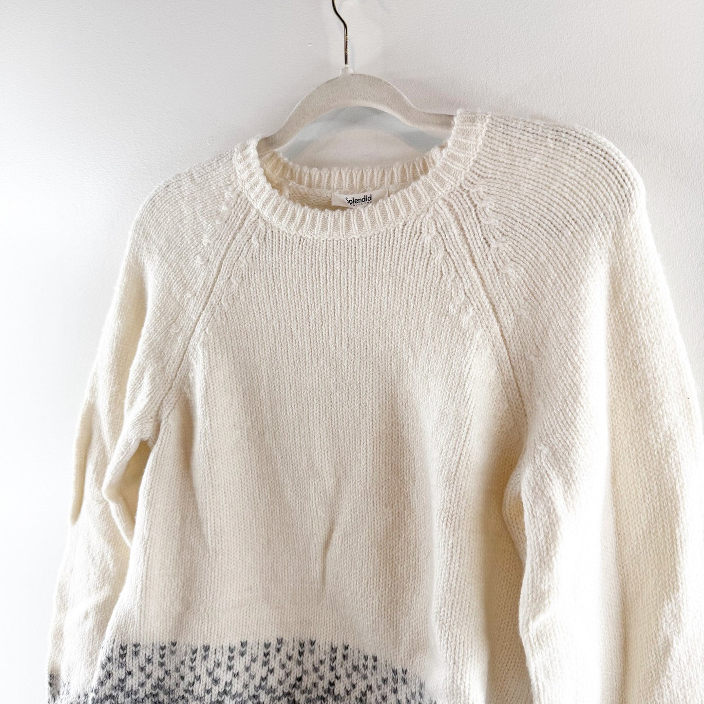 Splendid Matilda Raglan Sleeve Ombre Heart Sweater Cream Ivory Marshmallow Small