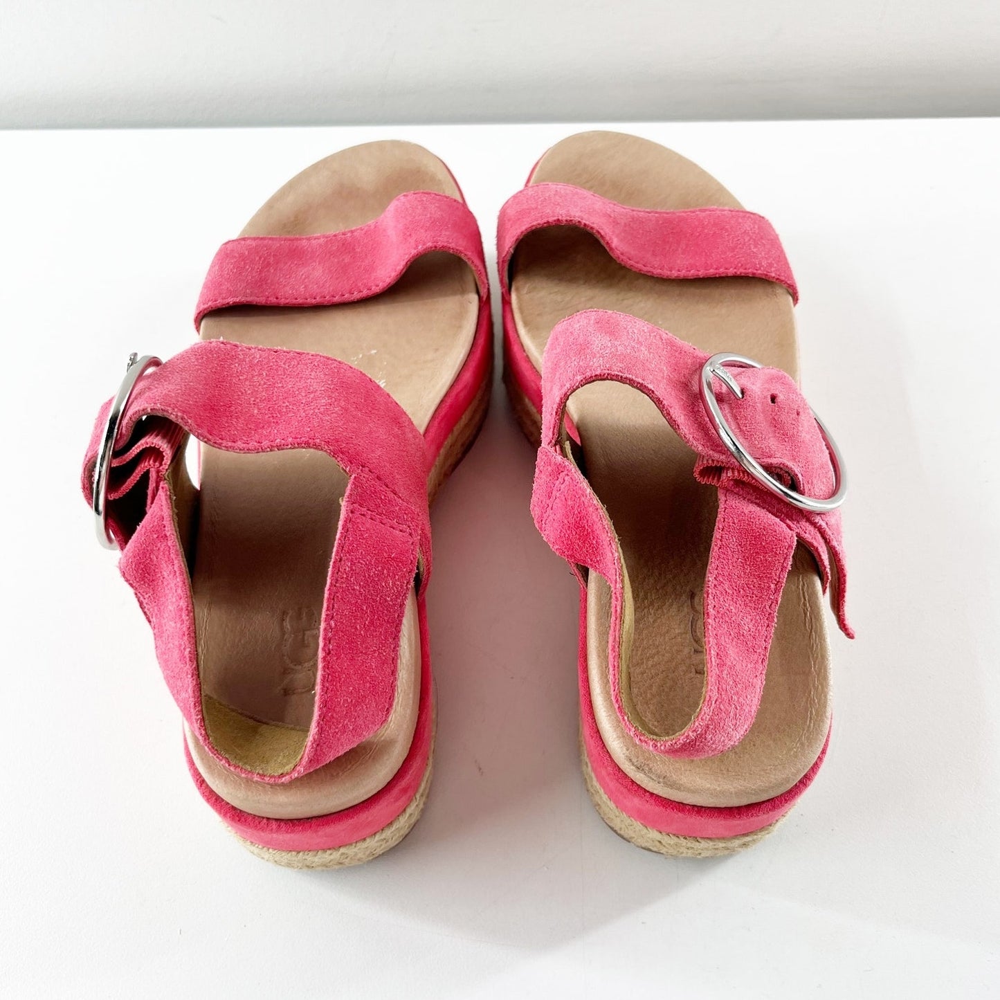 UGG April Espadrille Suede Platform Shoes Sandals Pink 6.5