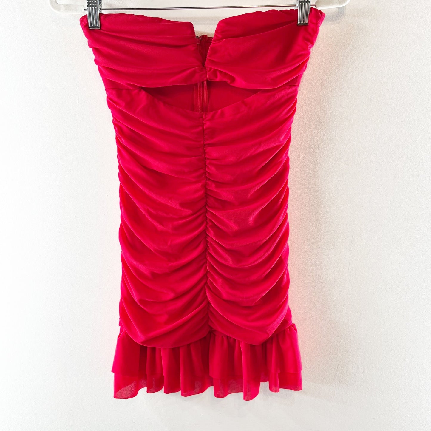 Hello Molly Blossoming Romance Strapless Ruched Cutout Mini Dress Red 6