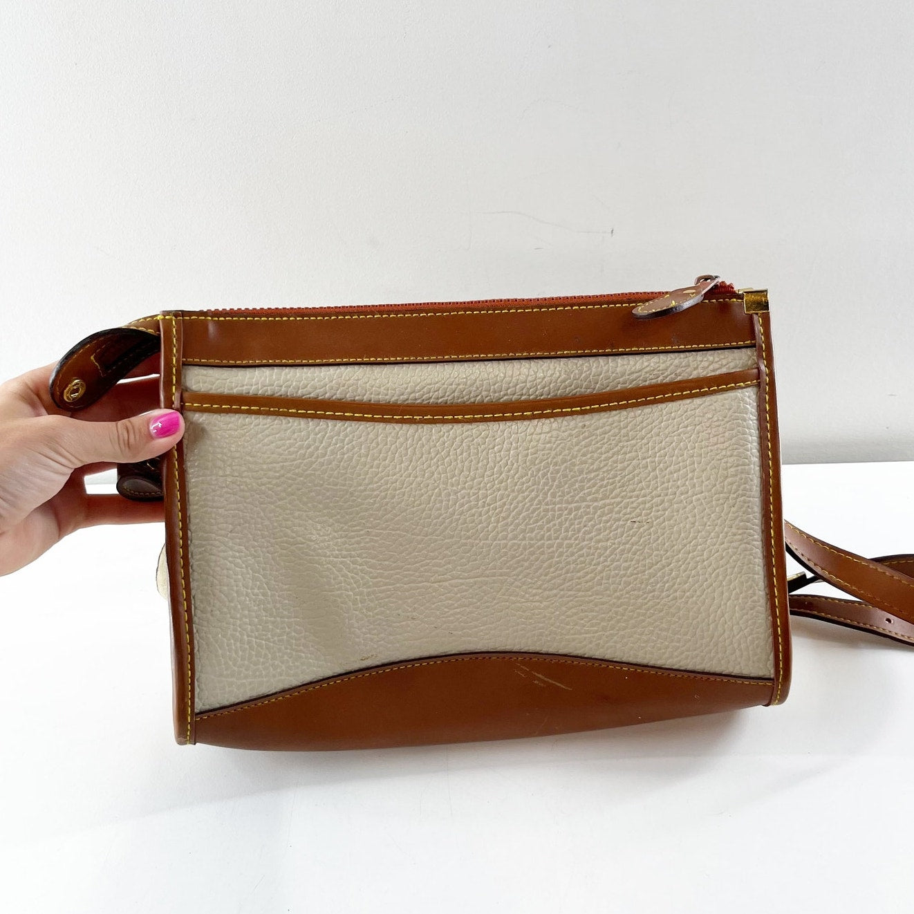 Dooney & Bourke All Weather Two Tone Vintage Crossbody Bag Purse Cream Brown