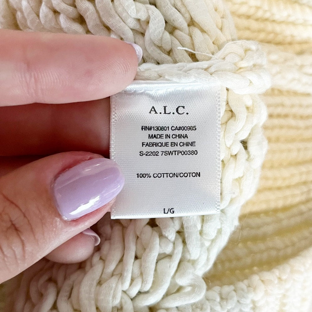 A.L.C Archer Short Sleeve Collared Pointelle-Knit Cotton Polo Top Cream Large