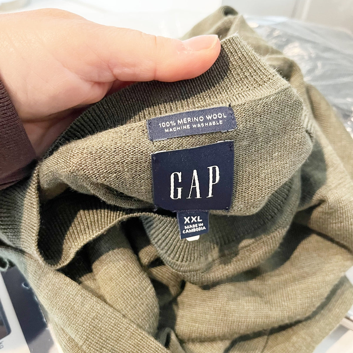 GAP 100% Merino Wool Long Sleeve Crew Neck Pullover Sweater Army Green XXL