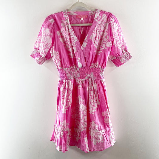 Preppy Girl Palm Beach Short Sleeve Floral Print Mini Dress Pink Small