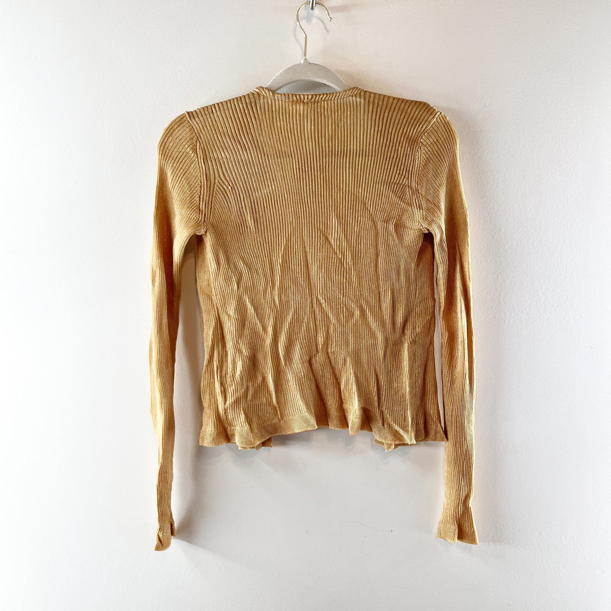 Free People Open Lightweight Knit Cardigan Sweater Metallic Gold Tan XS