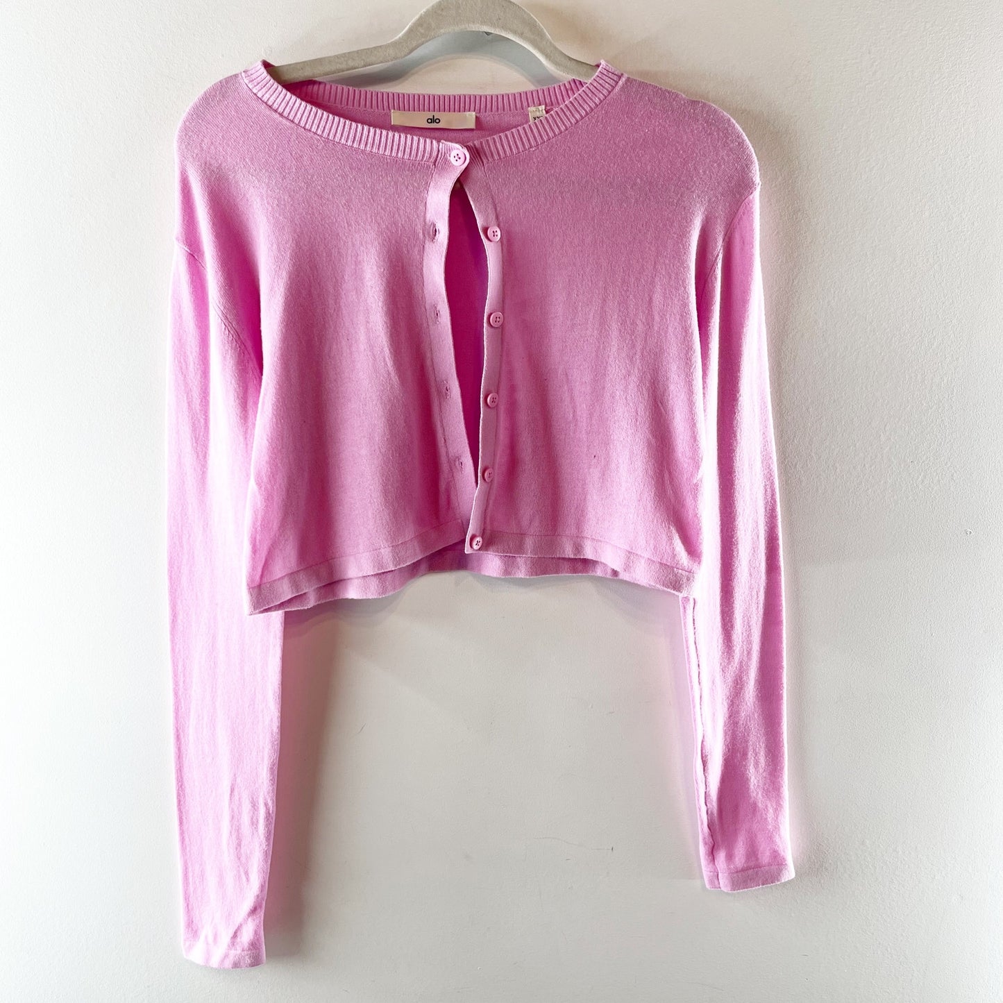 Alo Supernatural Sweater Cardigan Long Sleeve Crewneck Candy Heart Pink XXS