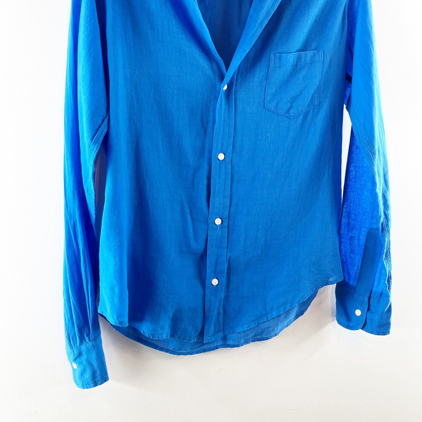 Frank & Eileen Barry Cotton Button Up Shirt Blouse Royal Blue Small