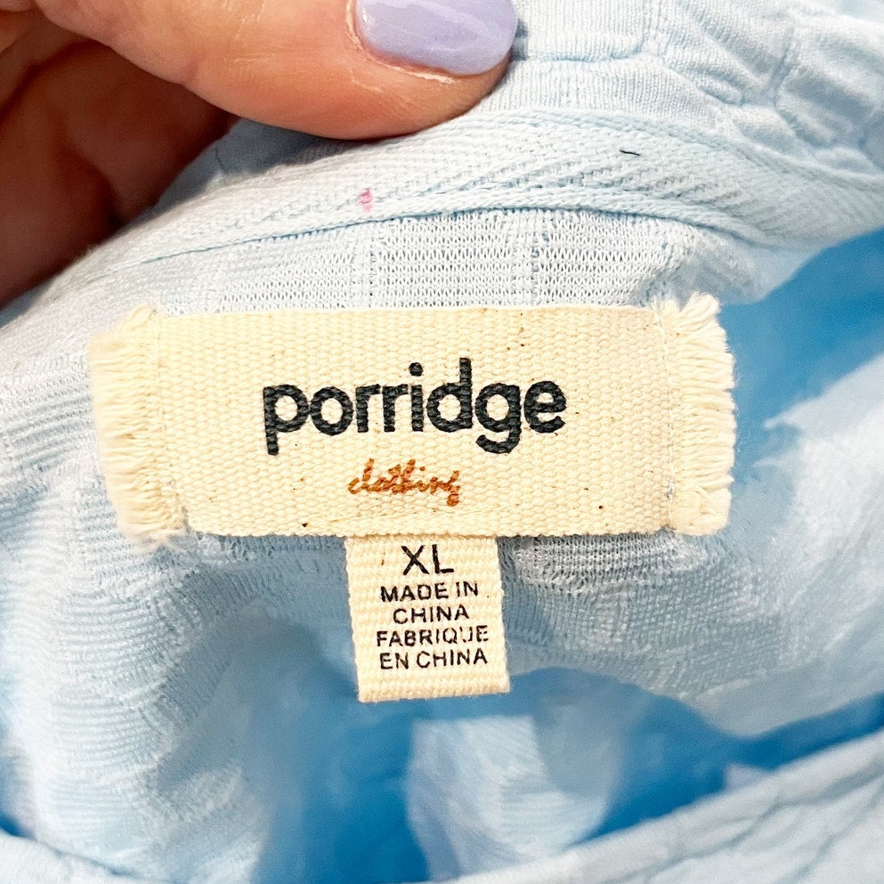 Porridge Antropologie Textured Short Puff Sleeve Top Blouse Light Blue XL