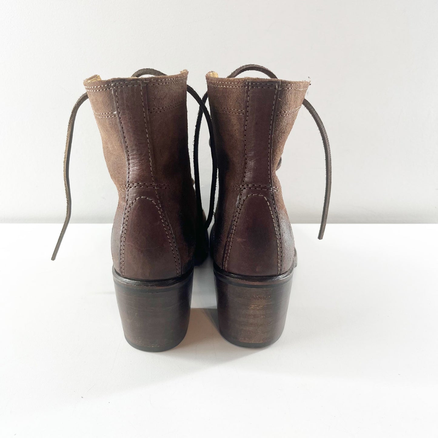 Frye Sabrina 6G Lace Up Leather Combat Boots Dark Brown 7.5