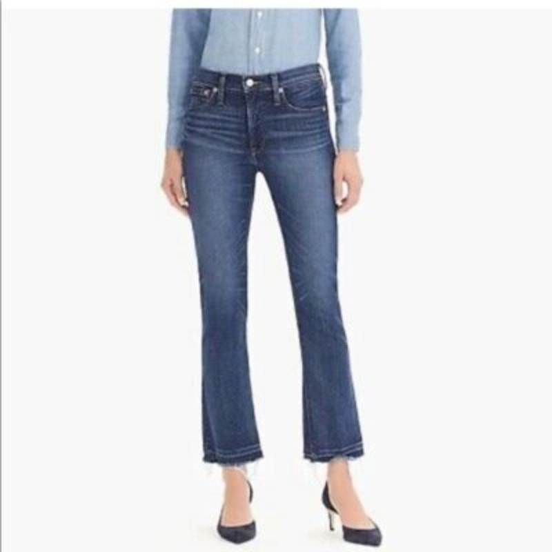 J. Crew Mid Rise Billie Demi Boot Crop Raw Hem Jeans Blue 32 / 14
