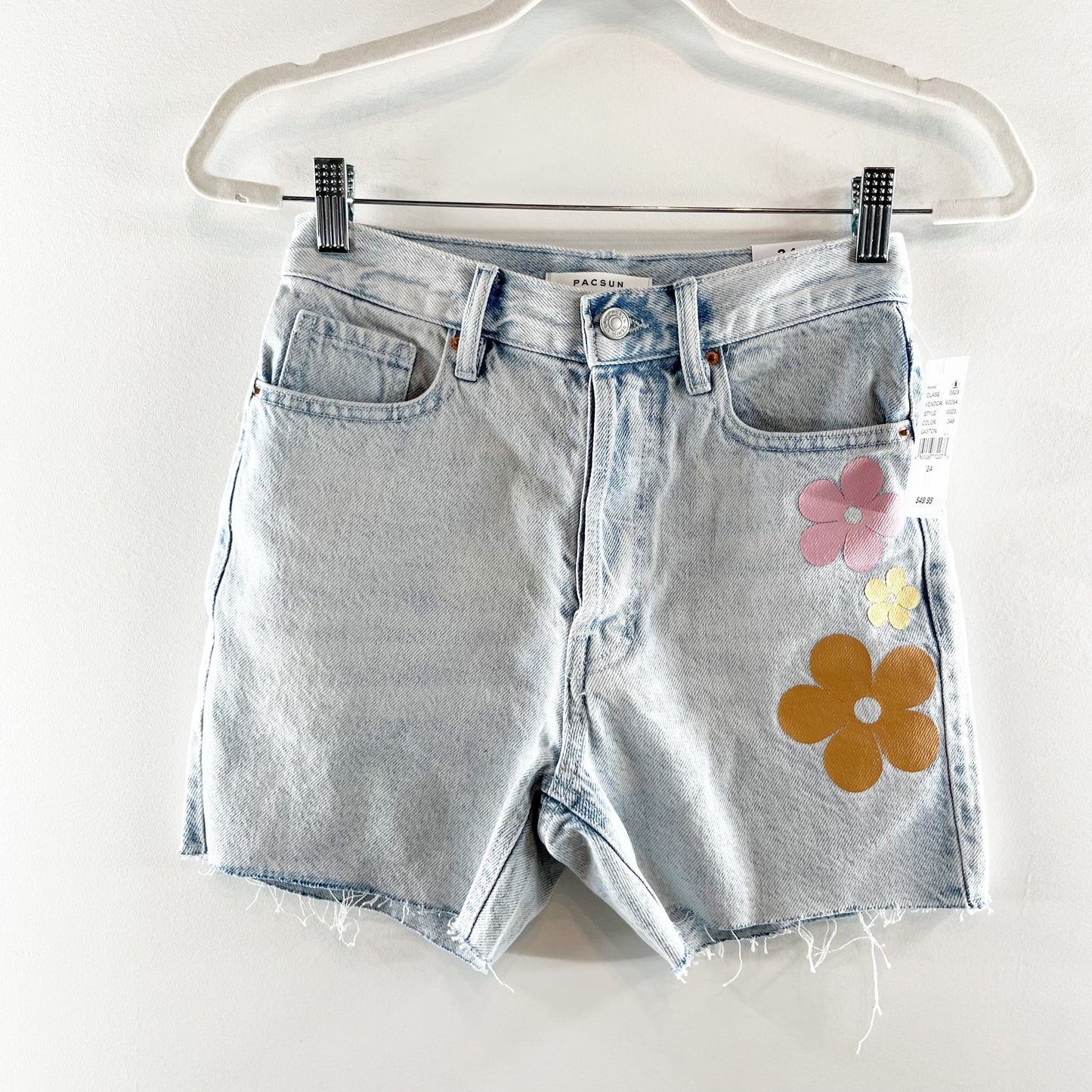 PacSun Eco Light Blue Flower Graphic Girlfriend Cutoff Jean Denim Shorts Blue 00