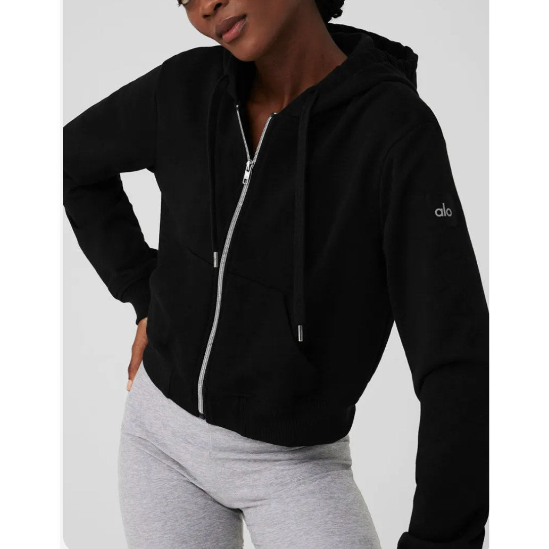 Alo Yoga Long Sleeve Routine Full Zip Cropped Hoodie Sweatshirt Black Small