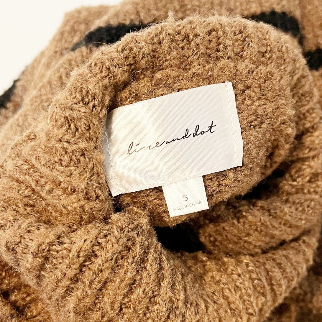 Line and Dot Veronica Turtleneck Striped Pullover Sweater Brown Black Small