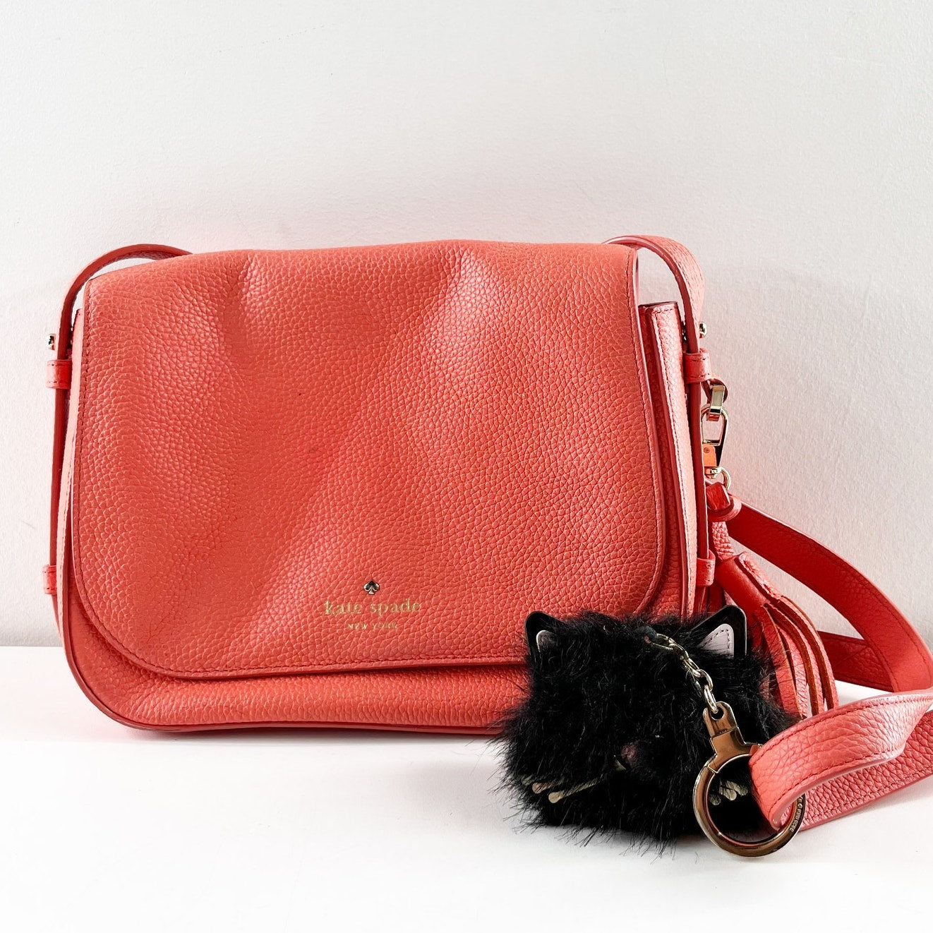 Kate Spade Orchard Street Flap Foldover Leather Crossbody Bag Purse Coral Orange