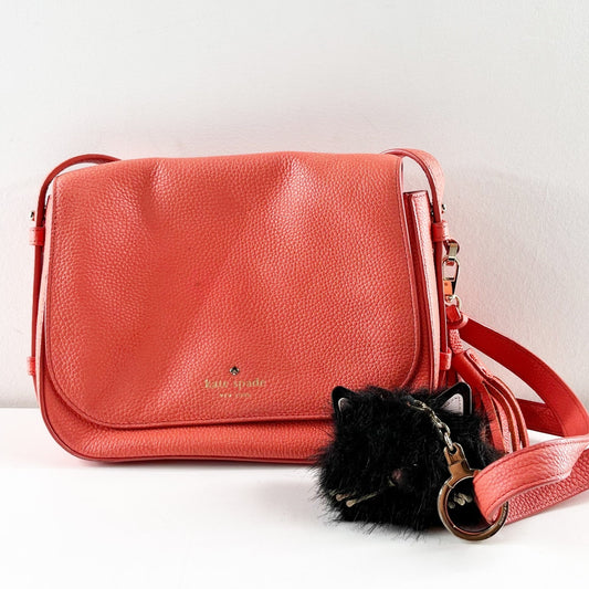 Kate Spade Orchard Street Flap Foldover Leather Crossbody Bag Purse Coral Orange