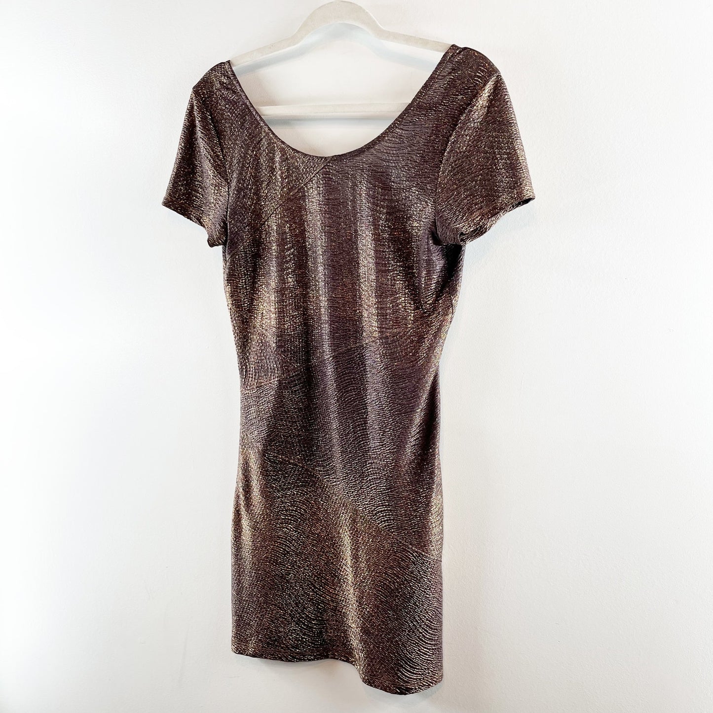 Free People Daydream Short Sleeve Bodycon Mini Dress Bronze Moonage Small