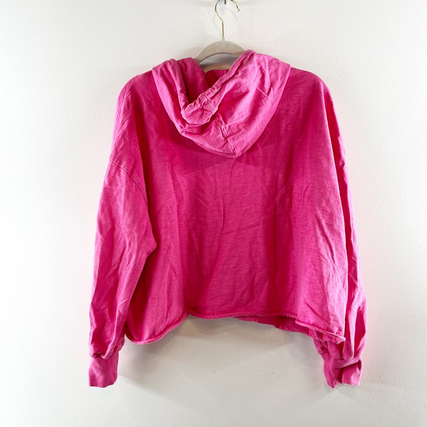 LNA Clothing Raw Hem Long Sleeve Pullover Hoodie Sweatshirt Pink Small