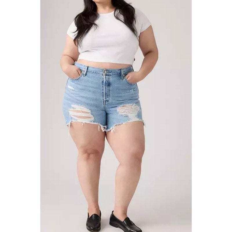 Levi's 501 The Original High-Rise Distressed Denim Cut Off Shorts Blue 16