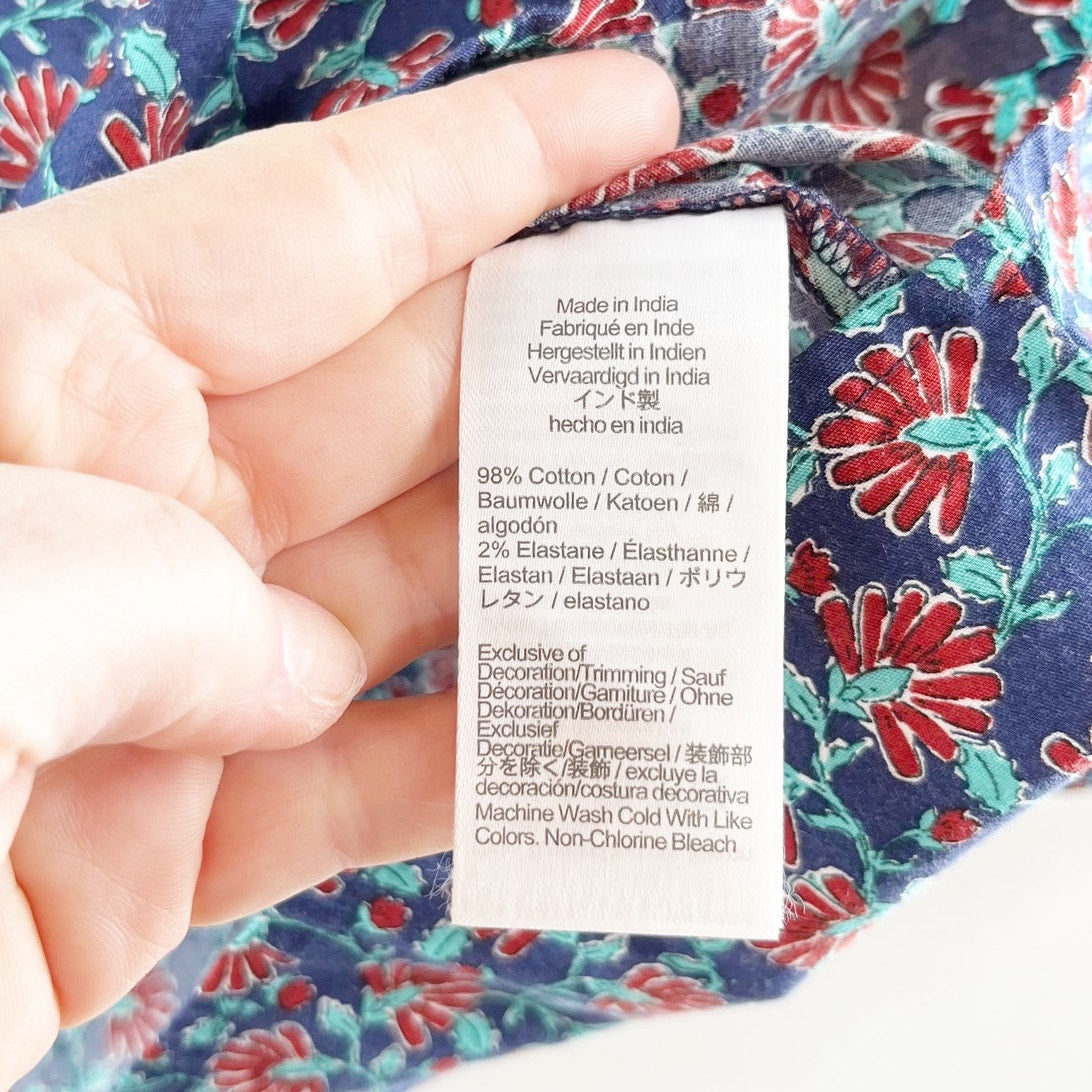 J. Crew Smocked Neck Long Sleeve Floral Blouse Top Blue Purple Small