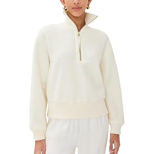 Varley Roselle Long Sleeve Pullover Half Zip Fleece Sweatshirt Cream Small