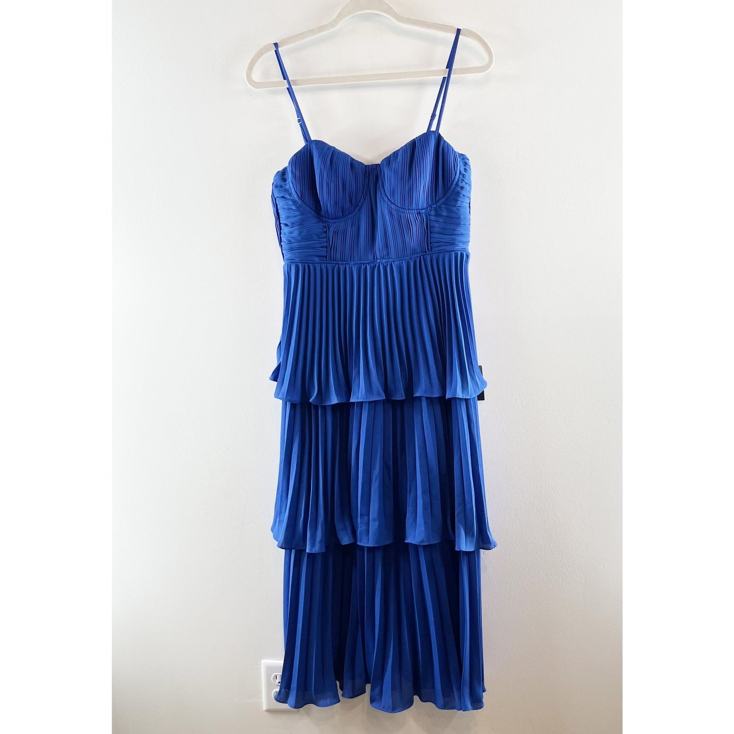 Lulus Cascading Crush Tiered Bustier Midi Dress Cobalt Blue Medium