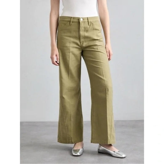 FRAME Le Baggy Palazzo Low Rise Wide Leg Chino Trouser Jeans Green 26