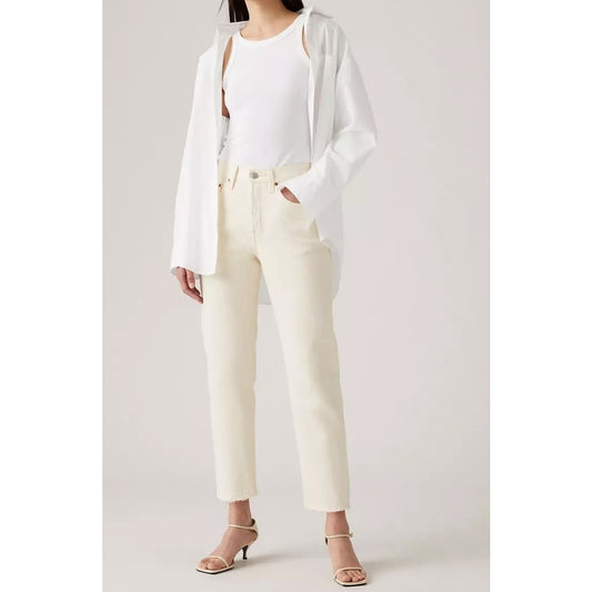 Levi's 501 Original Cropped High Rise Cotton Button Fly Jeans Ecru White 28