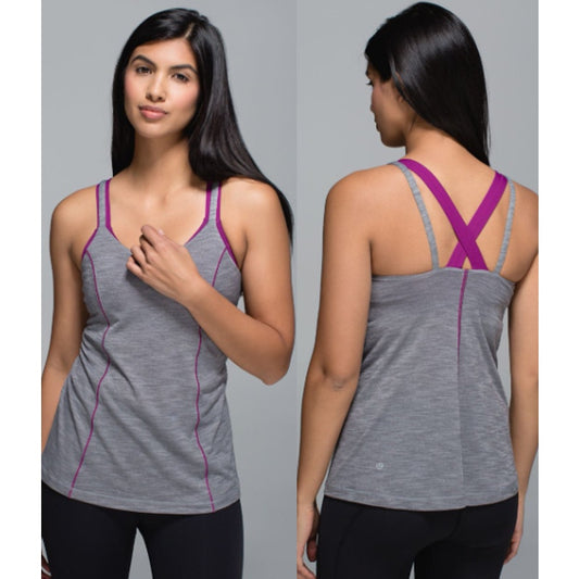 Lululemon Run For Gold Sleeveless Slim Bra-Tank Heathered Slate / Regal Plum 6