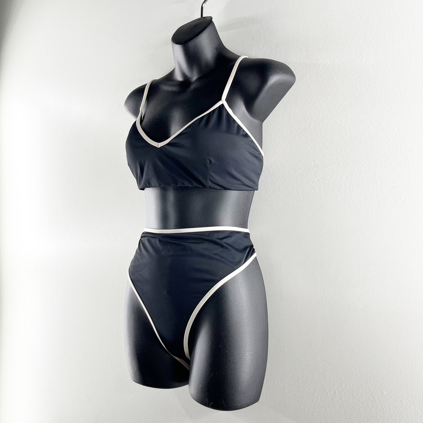 Andie Swim Two Piece High Waisted Bikini Swimsuit Set Black White XL