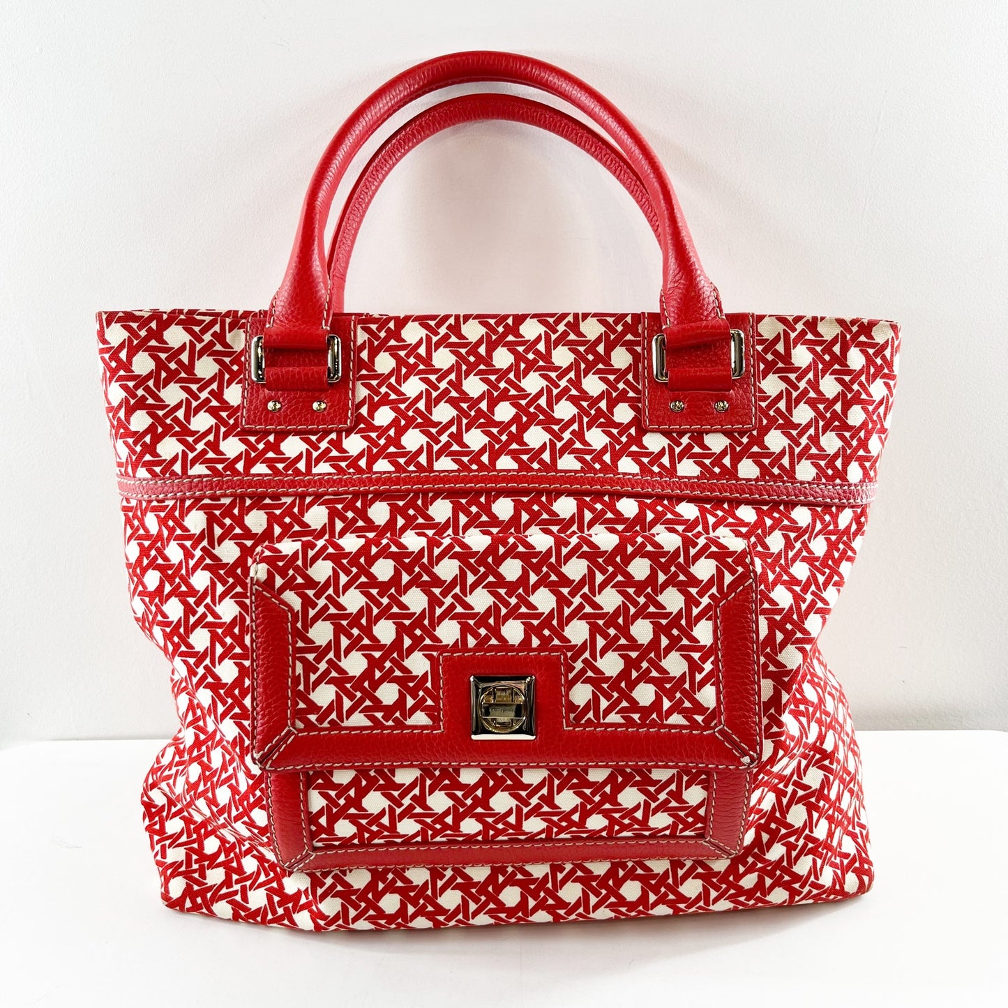 Kate Spade Geo Print Large Tote Bag Purse Red White