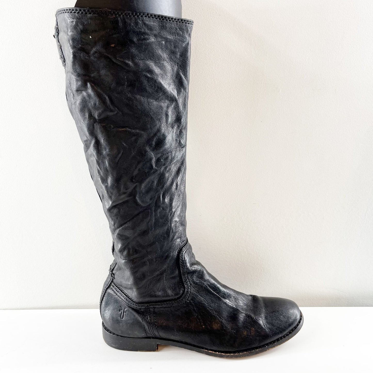 FRYE Anna Round Toe Flat Leather Riding Equestrian Knee High Boots Black 8