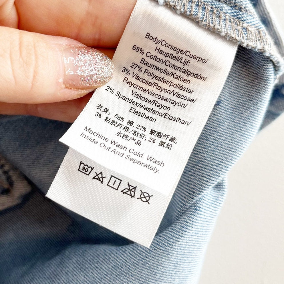 DKNY Ruched Side Button High Rise Mini Denim Jean Skirt Blue Large