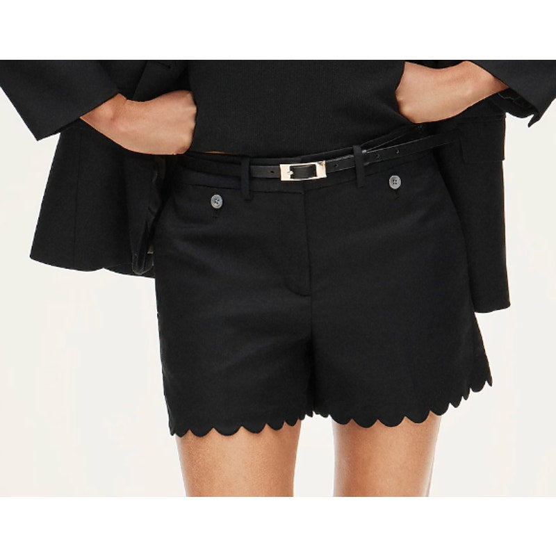 J. Crew 4" High Rise Scalloped Chino Shorts in Gramercy Linen Blend Black 14