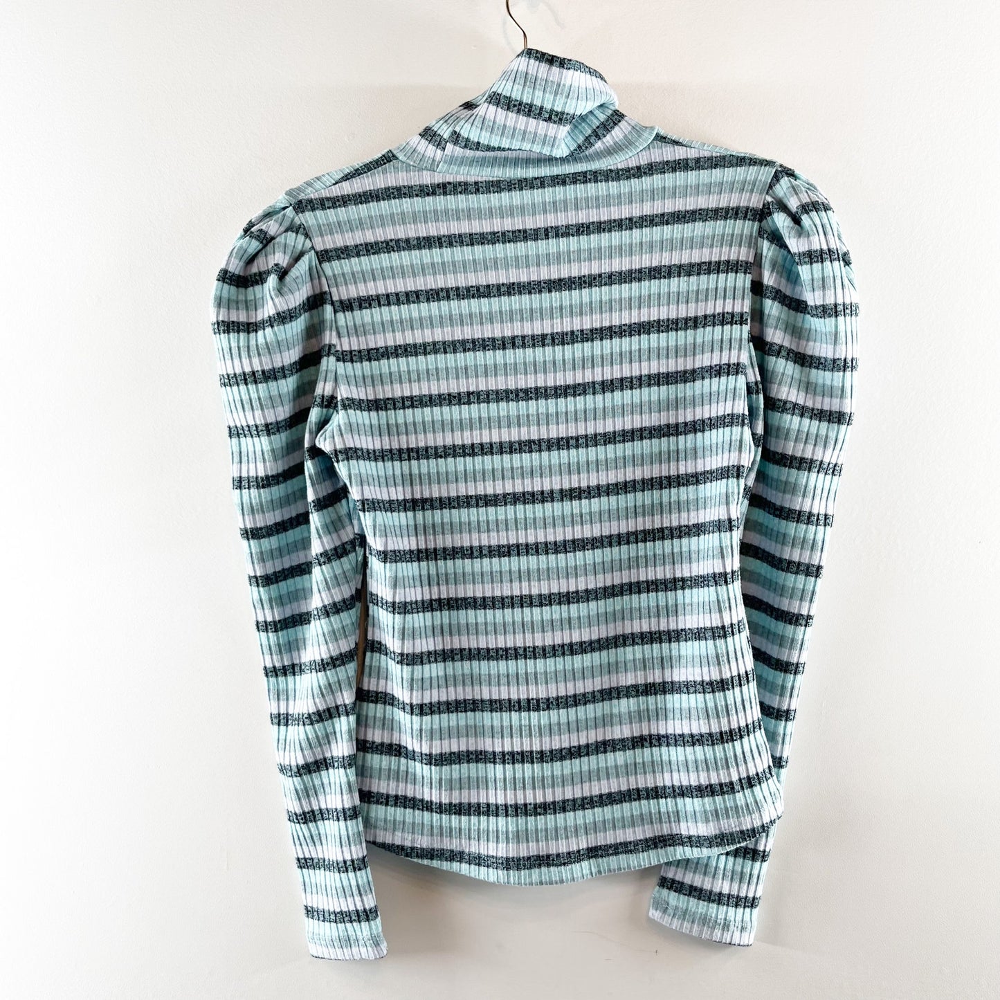 Maeve Anthropologie Puff Long Sleeve Striped Turtleneck Top Blue Medium