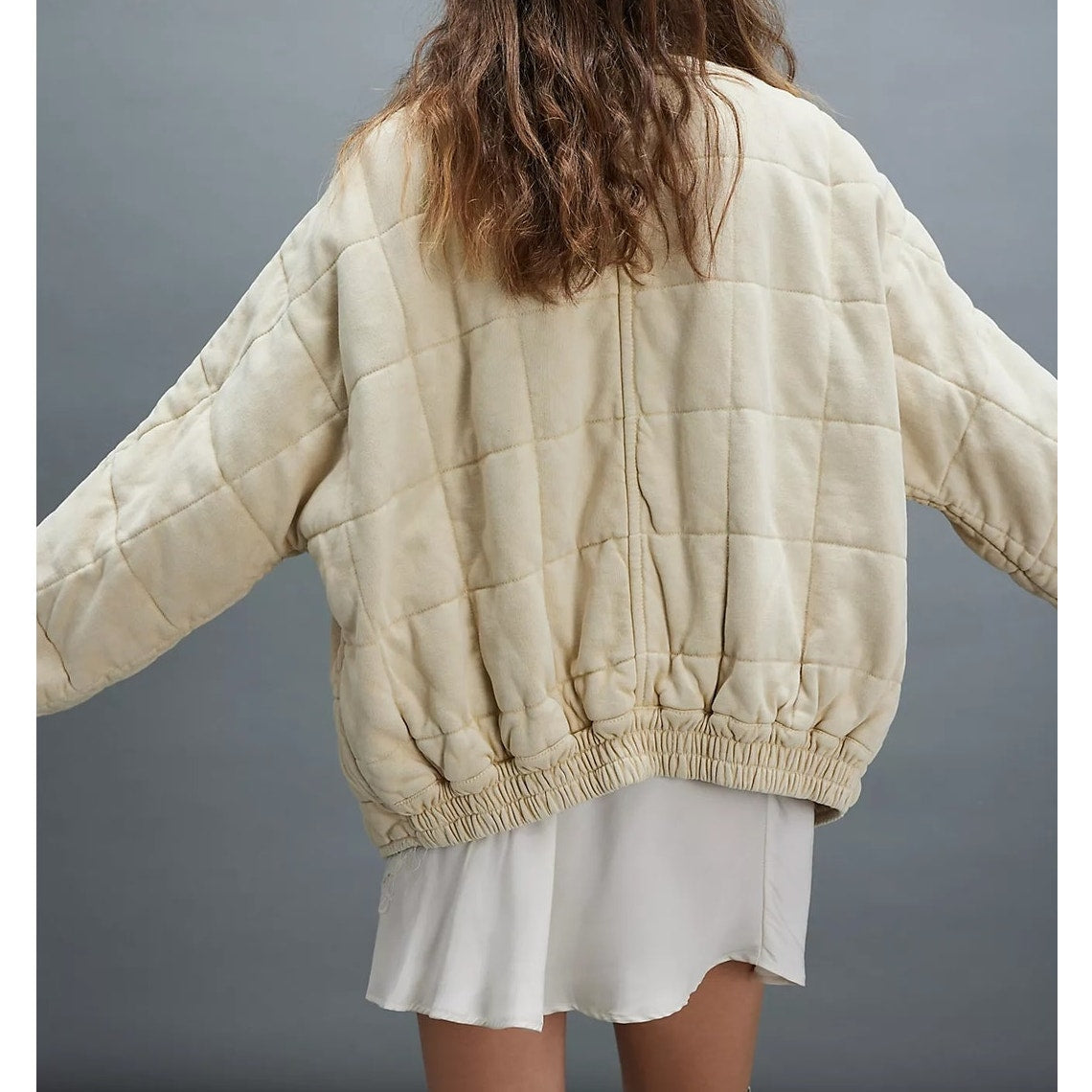 Free People Dolman Quilted Oversized Zip-Up Slouchy Knit Jacket Vanilla Creme M