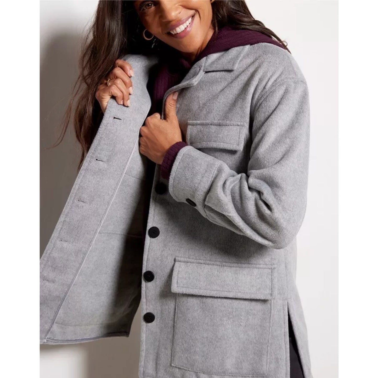 Sanctuary Fisher Car Long Sleeve Buttoned Oversized Coat Jacket Gray Medium